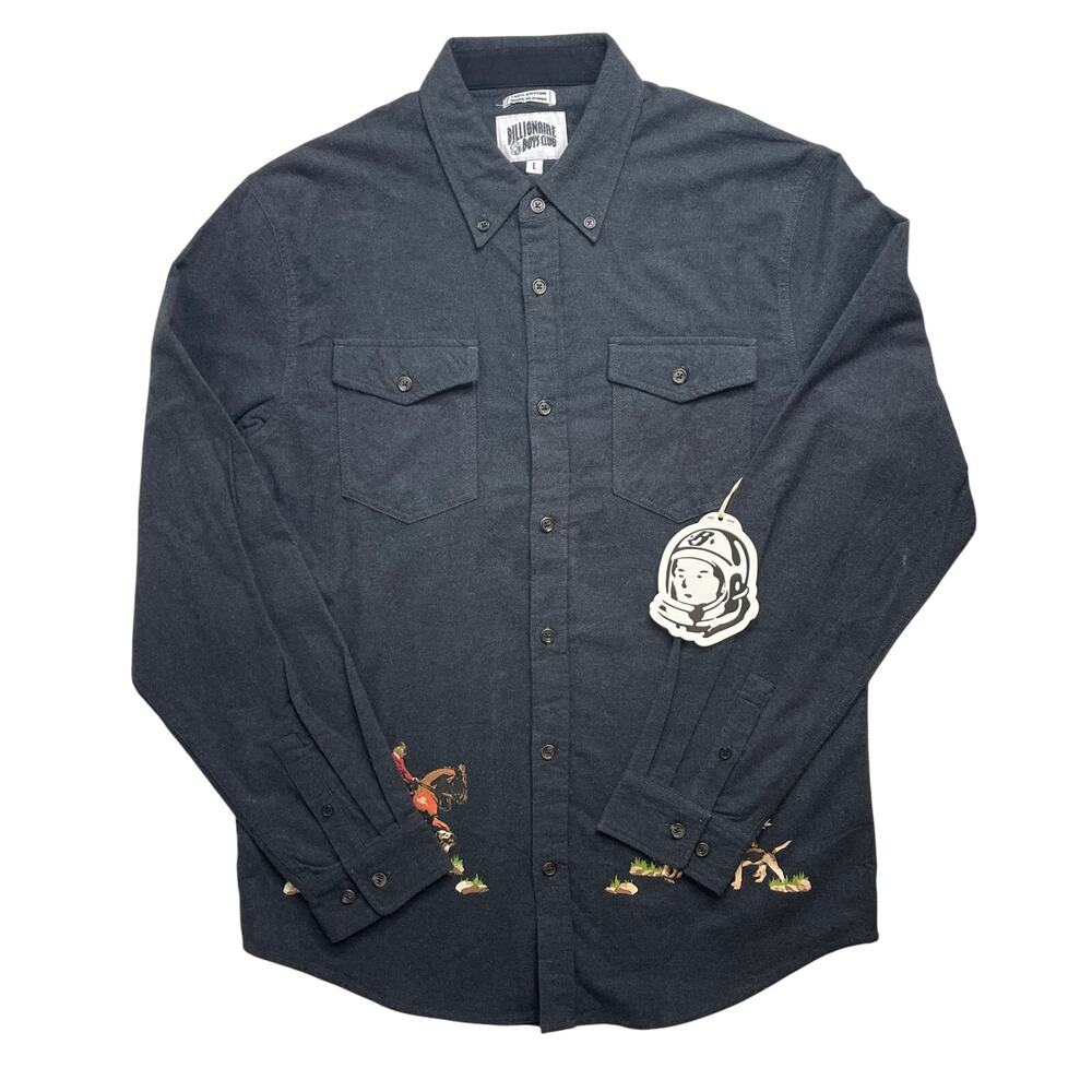 4-83 BILLIONAIRE BOYS CLUB Men's Stables 100% Cotton Button Up Top Gray Large